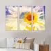 August Grove® Bouquet Of Gerbera Flowers Watercolor - Floral Framed Canvas Wall Art Set Of 3 Canvas, in Indigo/White/Yellow | Wayfair