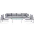 Modway Fortuna 7 Piece Outdoor Patio Sectional Sofa Set Metal in Gray/Blue/White | 32.5 H x 120 W x 60 D in | Wayfair EEI-1729-WHI-GRY-SET
