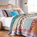 Canora Grey Garnik Cotton Blend 3 Piece Quilt Set Cotton in Blue/Green/Indigo | Twin Quilt + 1 Standard Sham + 2 Throw Pillows | Wayfair