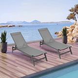 2-Piece Gray Metal Outdoor Chaise Lounge Chairs with Five-Position Adjustable