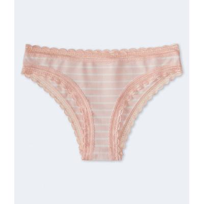 Aeropostale Womens' Striped Lace-Trim Cheeky - Pink - Size XL - Cotton