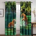 Boys Bedroom Curtains Blackout 220X210cm Drop 2 Panels - Eyelet Ring Top Thermal-Insulated Window Darkening Panel - 3D Printed Tiger In Lake Pattern - Energy Saving Noise Reduce