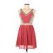 Margo & Sebastian Casual Dress - Mini V Neck Sleeveless: Pink Color Block Dresses - Women's Size 7