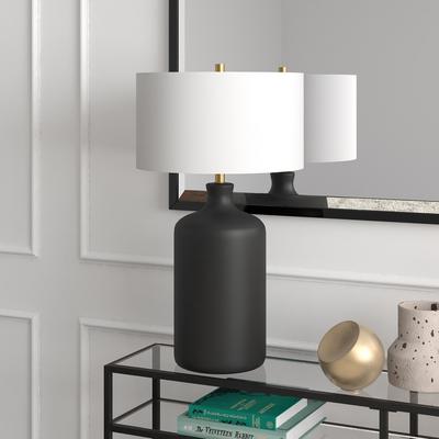 "Sloane 29"" Tall Ceramic Table Lamp with Fabric Shade in Matte Black/White - Hudson & Canal TL1727"