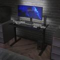 Inbox Zero Kemery Gaming Computer Desk w/ Color Changing LED Circuit Board Design Glass Desktop Glass/Metal in Black | Wayfair