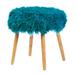 17.75" Blue and Beige Solid Contemporary Faux Fur Footstool