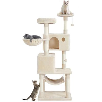 Topeakmart Beige 4-Level Large Cat Tree for Small Cats, 64" H, 36.6 LBS, Off-White