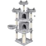 Light Gray Large Plush Cat Tree with 2 Condos and 3 Perches, 68.5" H, 41.4 LBS