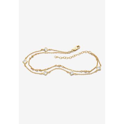 Women's 1.85 Cttw. Princess-Cut Cubic Zirconia Gold-Plated Silver Ankle Bracelet 11" Jewelry by PalmBeach Jewelry in Cubic Zirconia