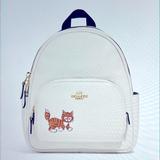 Coach Bags | Coach Set Mini Court Backpack With Dancing Kitten And Bag Charm Nwt | Color: Cream/Gold | Size: 8”L X 9”H X 3 1/2”W