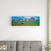 East Urban Home 'Horses Standing & Grazing in a Meadow, Borgarfjordur, Iceland' Photographic Print on Canvas in White | Wayfair
