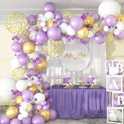 Kit d'arche de guirxiété de ballons rétro violet perle avec confettis blanc métallique or