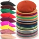 Bérets en laine pour femmes 20 couleurs Vintage solide Bonnet casquette de marche chaude