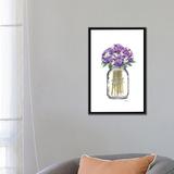 East Urban Home Glass Jar w/ Purple & Yellow Hydrangeas by Amanda Greenwood - Wrapped Canvas Graphic Art Print in Indigo/White | Wayfair