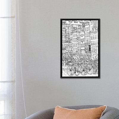 East Urban Home 'B&W City Scene I' Graphic Art Print on Canvas, Cotton in Black/Blue/Gray | 26 H x 18 W x 1.5 D in | Wayfair