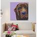 East Urban Home 'Brown Labrador On Lilac, Square' By Kirstin Wood Graphic Art Print on Canvas in Blue/Brown/Indigo | 18 H x 18 W x 1.5 D in | Wayfair