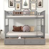 Harriet Bee Twin Over Twin Bunk Bed w/ Drawers Wood in Gray | 64 H x 43.6 W x 79.6 D in | Wayfair 5E5E4CB7A775474D83421C9E1B2D031D