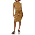 Amazon Essentials Damen Kleid in Wickeloptik mit Flügelärmeln und U-Boot-Ausschnitt, Dunkles Kamelbraun Leopardenmuster, M
