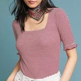 Anthropologie Tops | Anthropologie Red & White Stripes Square Neck Retro Top | Color: Red/White | Size: M