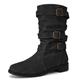 Dernolsea Mid Calf Boots Women Pull On Flat Slouch Boots Ladies Buckle Pixie Boots Black Size 6.5