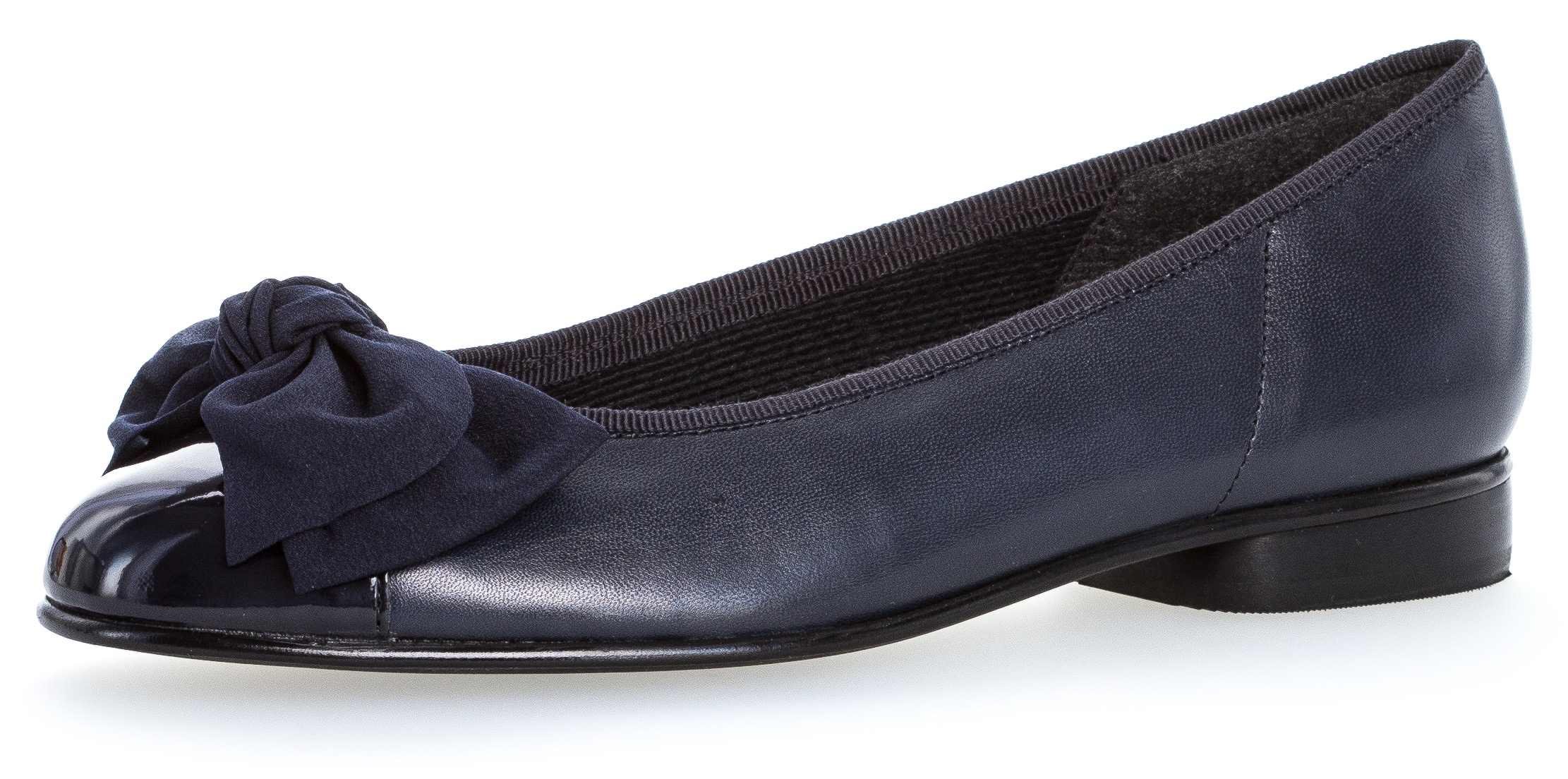 Ballerina GABOR, Damen, Gr. 39, blau (dunkelblau), Lacklederimitat, Leder, Schuhe Ballerina, Flats, Kitten Heel, Festliche Schuhe mit aufwendiger Schleife