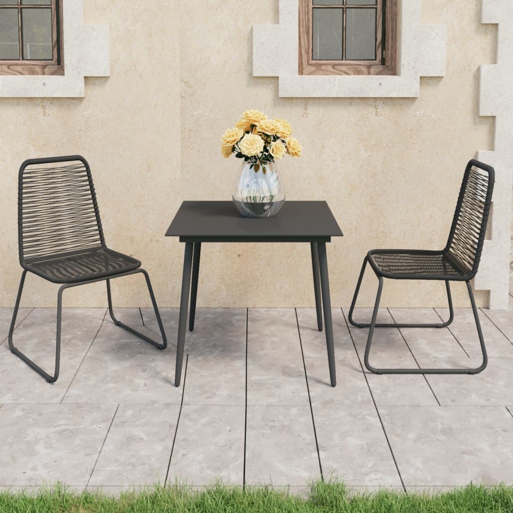 vidaXL 3-tlg. Garten-Essgruppe PVC Rattan Schwarz Image