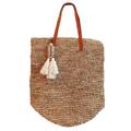 Sac en raphia avec pompon en coquillage, beige