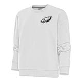 Women's Antigua White Philadelphia Eagles Metallic Logo Victory Crewneck Pullover Sweatshirt