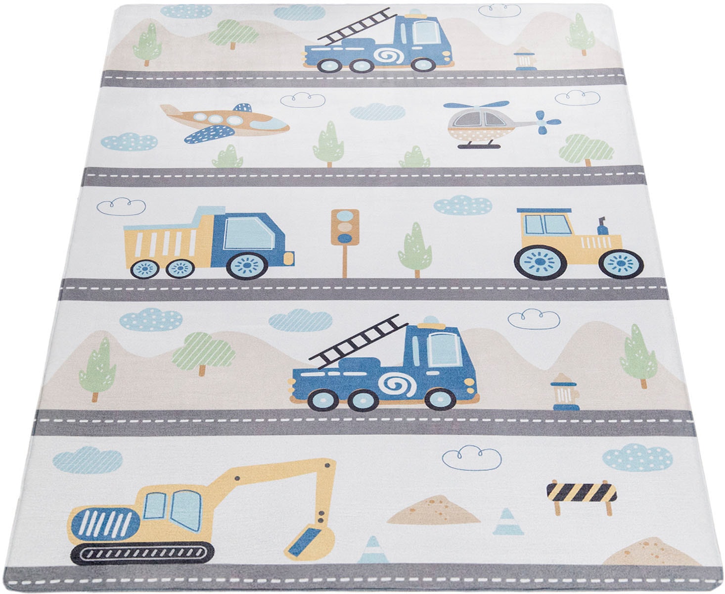 Kinderteppich PACO HOME "Chicos 561", bunt (mehrfarbig), B:155cm H:4mm L:230cm, Polyester, Teppiche, Flachgewebe, Spielteppich, Motiv Fahrzeuge, Kinderzimmer