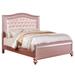 Twin Size Wooden Bed With Mirror Trim Details and Camelback Headboard, Pink