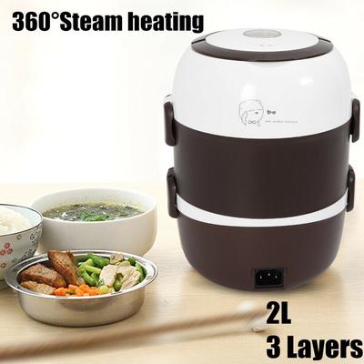 Portable 3 Layers Electric Heating Bento Lunch Box Food Storage Warmer - 23.5 x 18.2cm