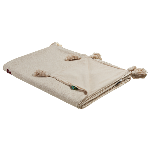 Kuscheldecke Beige und Braun Baumwolle 130 x 180 cm Handgefertigt mit Tiermuster Quasten für Bett Sofa Couch Sessel Schlafzimmer Wohnzimmer