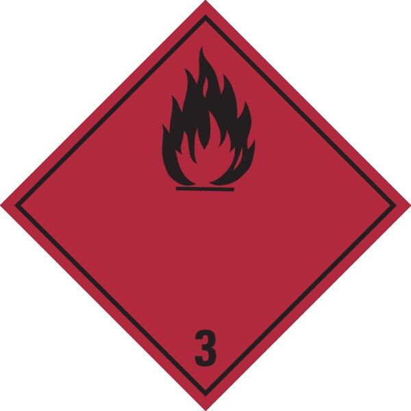 Gefahrzettel, Gefahrgutklasse 3 - Entzündbare flüssige Stoffe (rot/schwarz) - 100x100 mm Papier selbstklebend Image