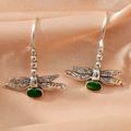 Free People Jewelry | Jade Dragonfly Silver Plated Earrings | Color: Green/Silver | Size: Os