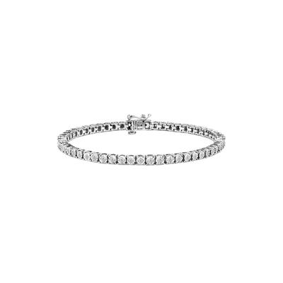Women's Sterling Silver Miracleset Diamond Round Faceted Bezel Tennis Bracelet 7" by Haus of Brilliance in White