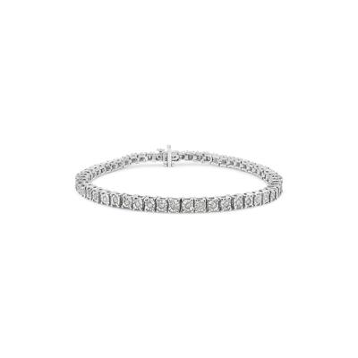 Women's Sterling Silver Diamond Square Frame Miracleset Tennis Bracelet 7" by Haus of Brilliance in White