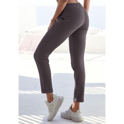 Sweathose H.I.S, Damen, Gr. 36/38, N-Gr, braun (dunkelbraun), Interlock, Obermaterial: 60% Baumwolle, 40% Polyester, unifarben, bestickt, modisch, bequem knöchellang, Hosen, Schlupfhose mit kleinem Aufschlag am Saum, Loungewear Image