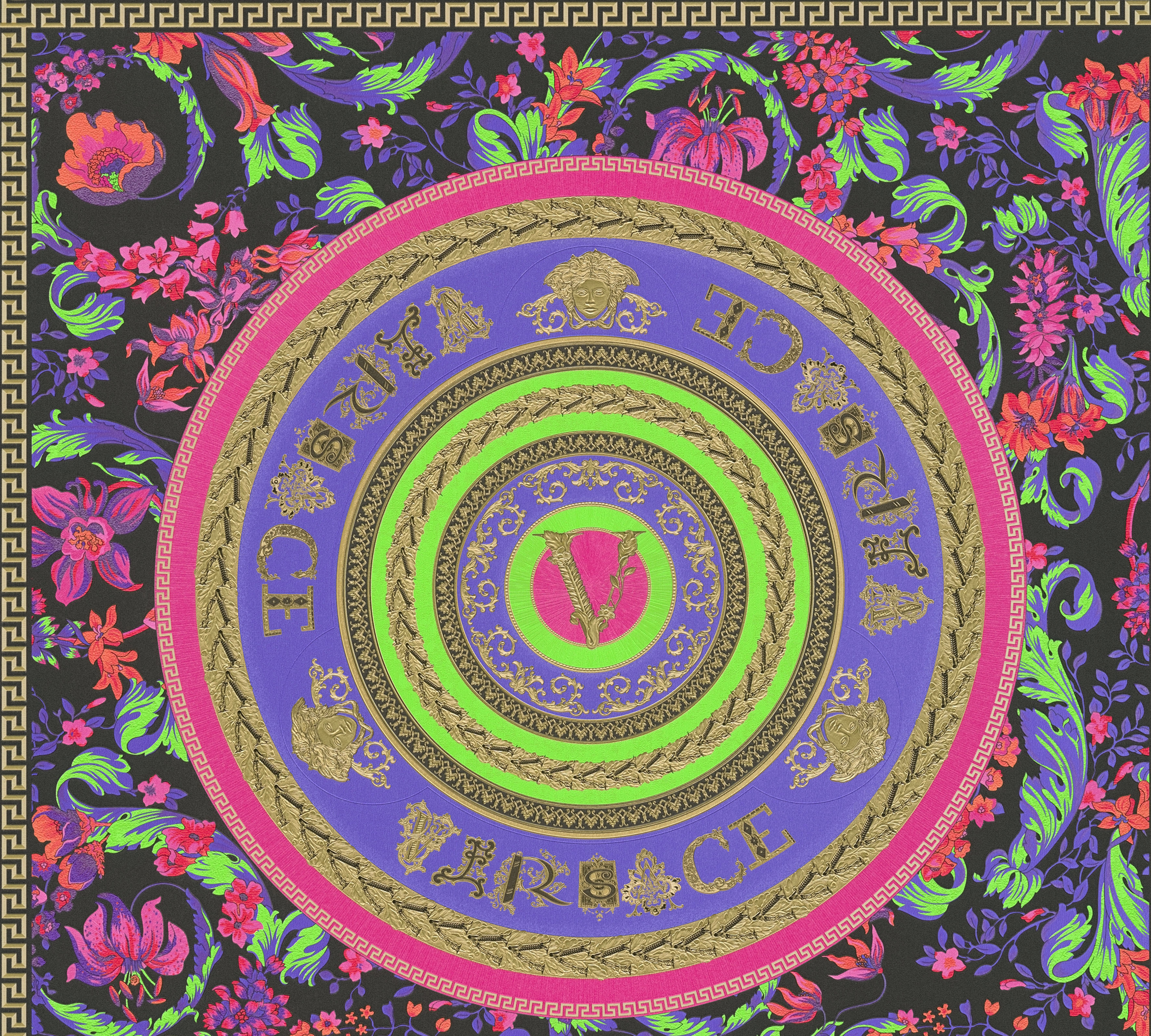 Vliestapete VERSACE "Wallpaper Versace 5 Floral Design", bunt (bunt pink grün), B:0,7m H:0,01m L:10,05m, Vinyl, Vlies, Tapeten, Designertapete auffallende Fliesen-Tapete Tapeten Wohnzimmer modern