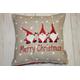 "Merry Christmas 14\" Gnomes Cushion, Red and Taupe Star Festive Cushion-Festive Gnomes- Christmas Gnomes-"