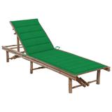 vidaXL Patio Lounge Chair Porch Sunbed Poolside Sunlounger with Cushion Bamboo - 78.7" x 25.6" x (11.8"-34.3")