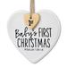 The Holiday Aisle® Heart Tag Baby's 1St Hanging Figurine Ornament Ceramic/Porcelain in White | 3.5 H x 3.5 W x 0.25 D in | Wayfair