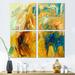 Orren Ellis Abstract Yellow Collage - Abstract Canvas Wall Art Print 4 Piece Set in Blue/Yellow | 32 H x 32 W x 1 D in | Wayfair