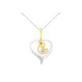Women's Yellow & White Gold Diamond Accented Round Cut Diamond Swirl Open Heart Pendant Necklace by Haus of Brilliance in Yellow White Gold
