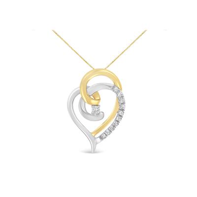 Women's Yellow And White Gold Diamond Accent Open Double Heart Spiral Curl Pendant Necklace by Haus of Brilliance in Yellow White Gold