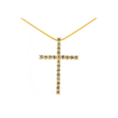 Women's Yellow Gold Plated Sterling Silver Pendant Champagne Diamond Gold Cross Necklace by Haus of Brilliance in Yellow Gold