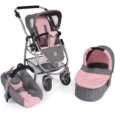 Kombi-Puppenwagen CHIC2000 "Emotion All In 3in1, Grau-Rosa", bunt (grau, rosa), Puppenwagen, KinderB:43cm H:77cm T:67cm, Metall, Kunststoff, Stoff, inkl. Babywanne, Babyschale und Sportwagenaufsatz, B:43cm H:77cm T:67cm