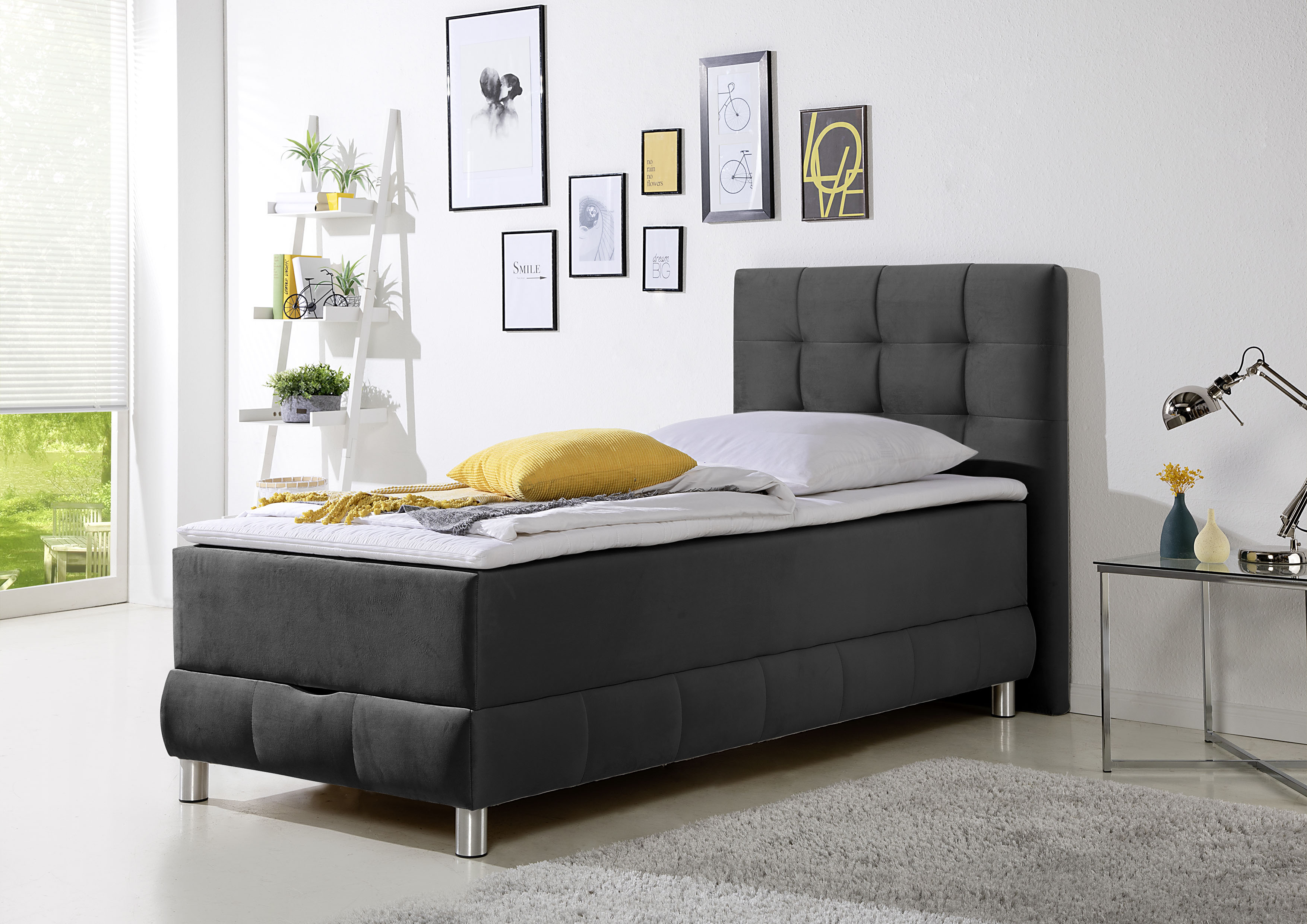 Boxbett INOSIGN "Vaasa", grau (schiefer), B:104cm L:210cm, Komplettbetten, inkl. Bettkasten & Topper, XXL-Ausführung, Überlänge 220 cm Image