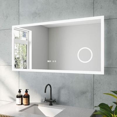 LED Badspiegel mit Beleuchtung Uhr Make-up Kosmetikspiegel Lichtspiegel Dimmbar Anti-Beschlag Image