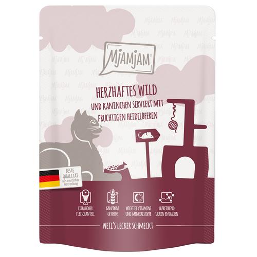 6x 300g MjAMjAM Quetschie herzhaftes Wild & Kaninchen an fruchtigen Heidelbeeren Katzenfutter nass