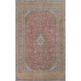 Pink Traditional Kashan Persian Vintage Rug Hand-knotted Wool Carpet - 9'7" x 12'10"